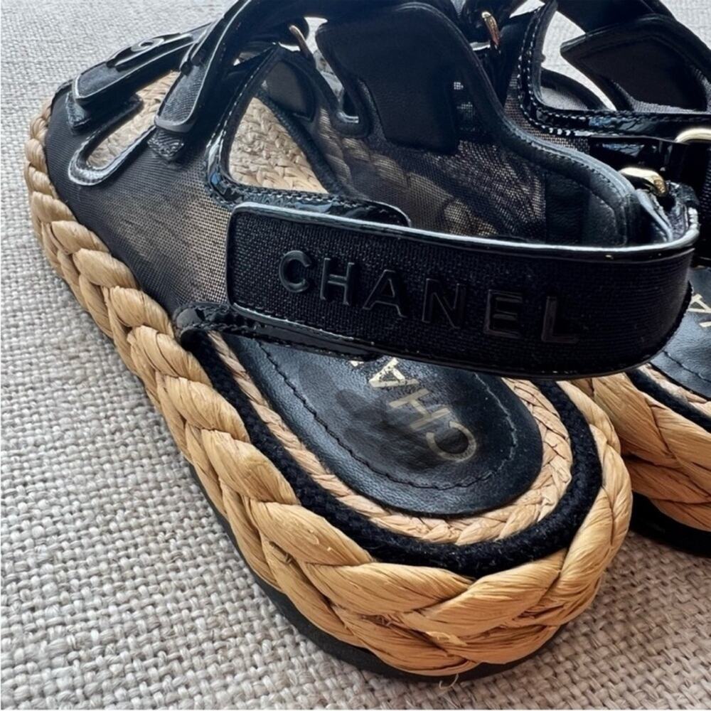 CHANEL Dad Sandals Mesh espadrille and Patent with Raffia sole 36 - Picture 7 of 13